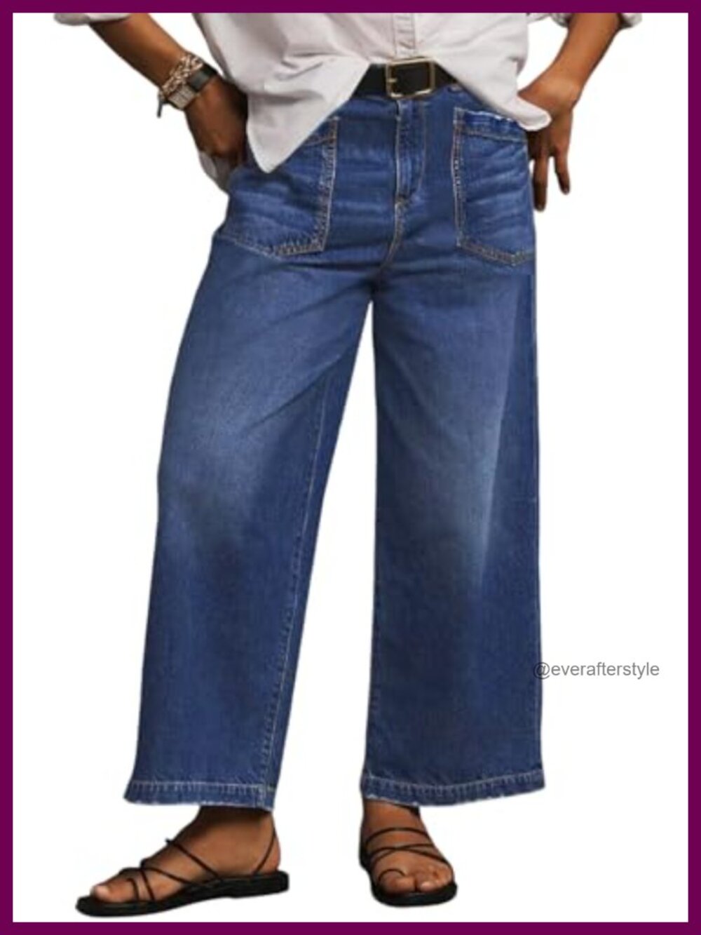 Plus Size High Waisted Wide Leg Jeans with Pockets Stretchy Denim 14-32